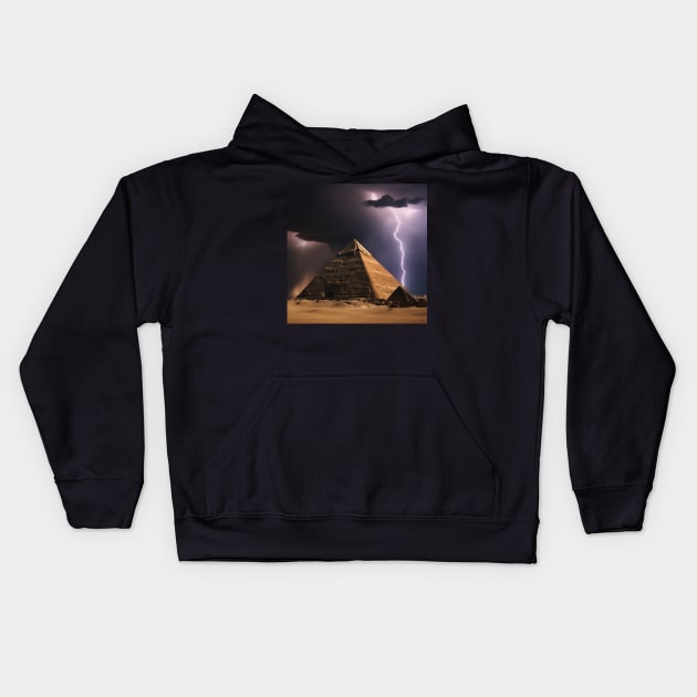 Iconic World Landmarks During A Thunderstorm: The Pyramids Egypt Kids Hoodie by Musical Art By Andrew